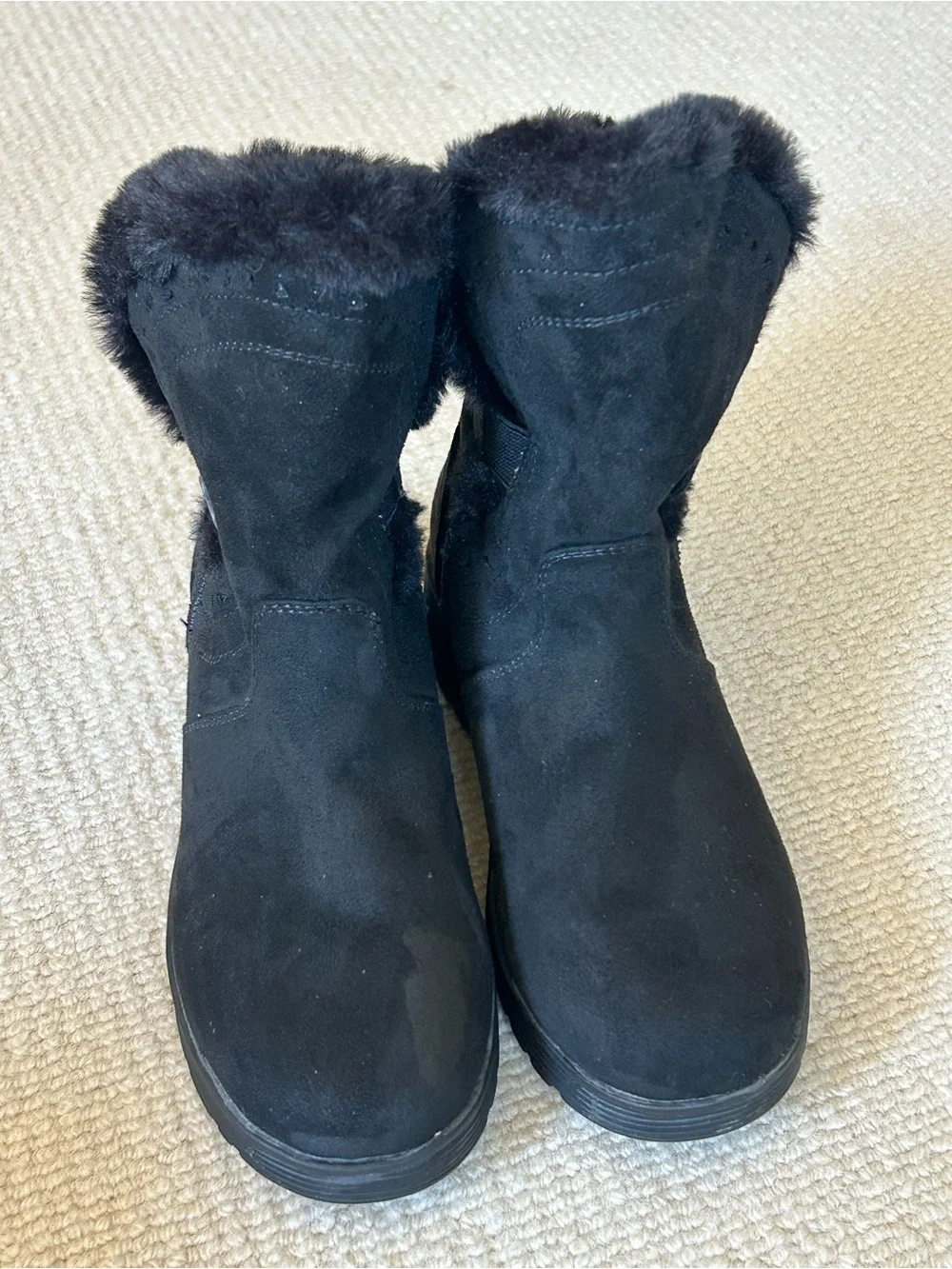 Skechers Black Faux Fur Trim Kids Winter Boots